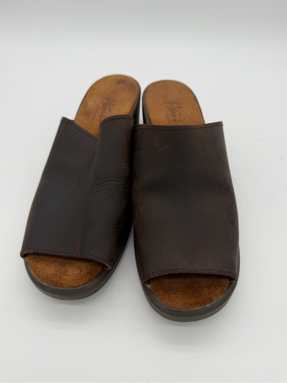 Women's Brown Open-Toe Leather Mules
